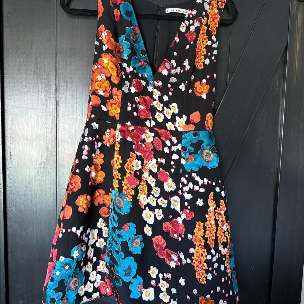 Alice + Olivia Floral Mini Dress - Black, Red, Blue, Orange